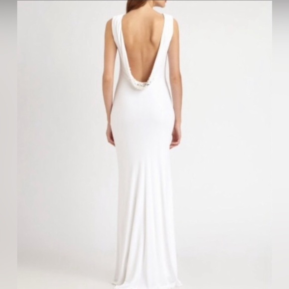 Badgley Mishcka Beaded Cowl Back Jersey White Gown - size 6. - Picture 2 of 12